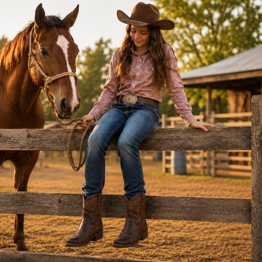 Ariat Western Boots Brown Distressed Leather Womens Girls Cowboy Ranch Riding